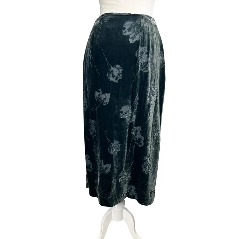 Y2K Velvet Burnout Midi Skirt Sheer 10 Whimsigoth Witchy Fairy Dark Sage Maxi